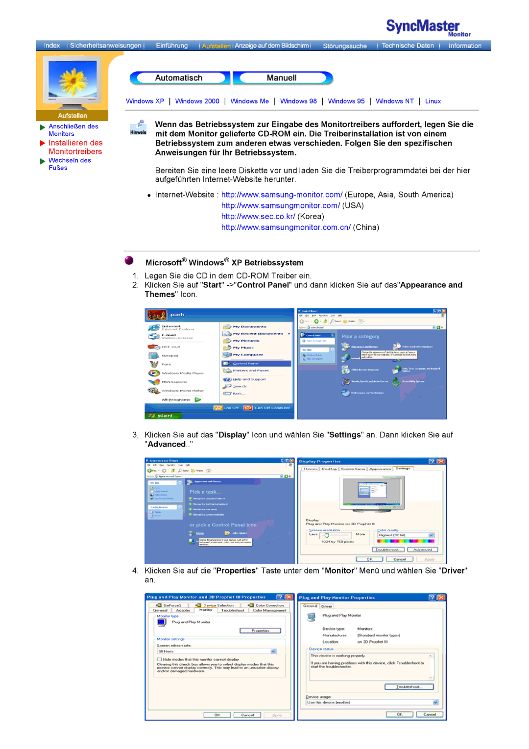 Samsung GH18PSAS/EDC, GH18PSAN/EDC, GH18PSSS/EDC manual Microsoft Windows XP Betriebssystem 