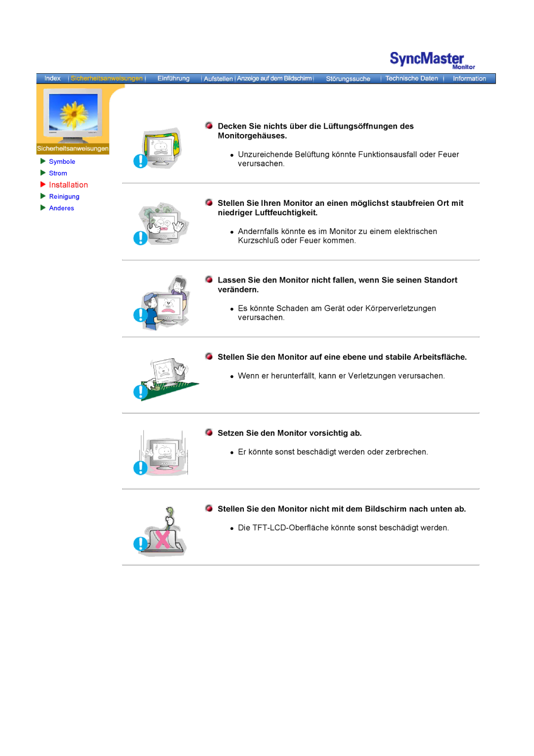 Samsung GH18PSSS/EDC, GH18PSAN/EDC, GH18PSAS/EDC manual Installation, Setzen Sie den Monitor vorsichtig ab 