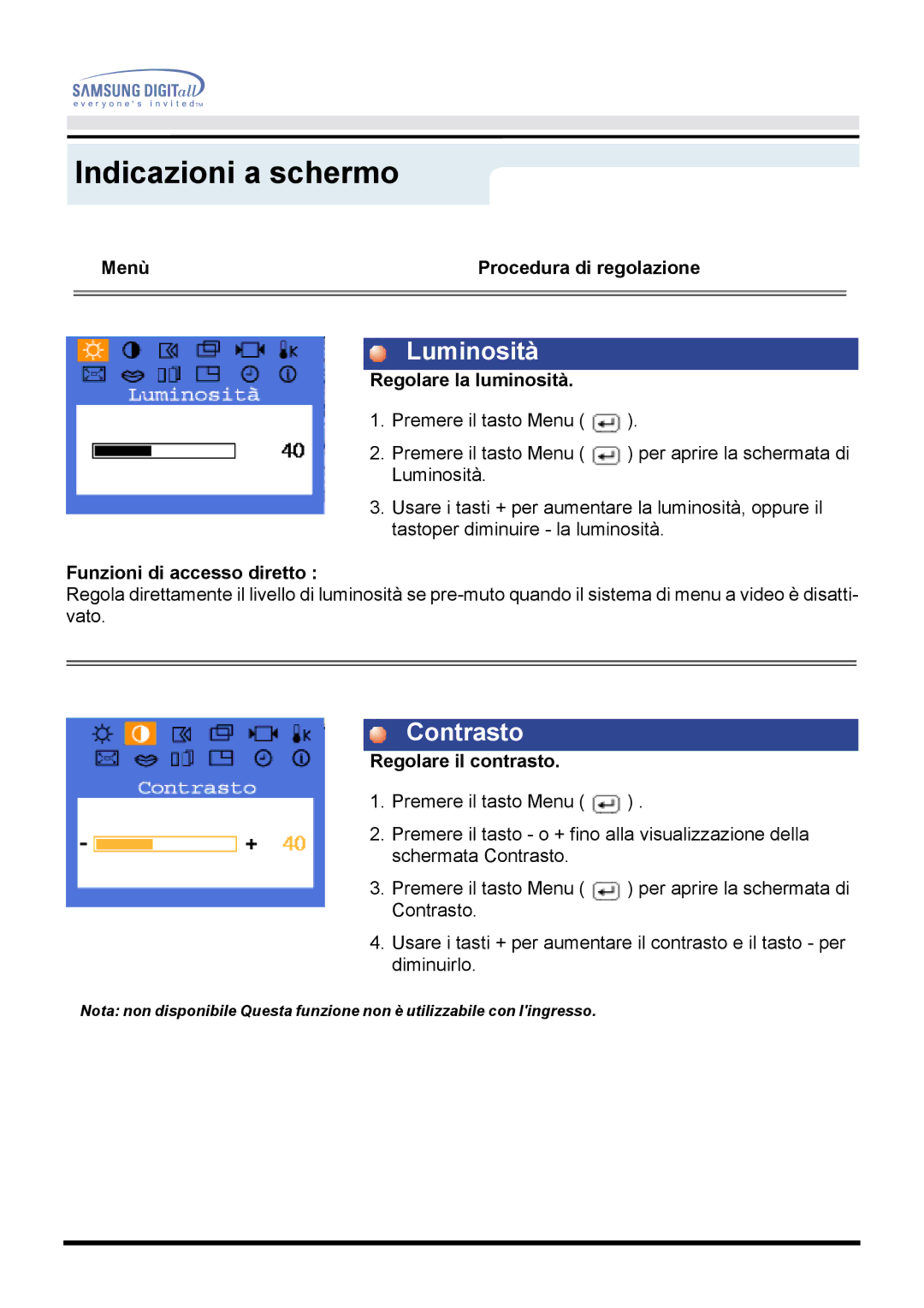 Samsung GH18PSAS/EDC manual Luminosità, Contrasto 