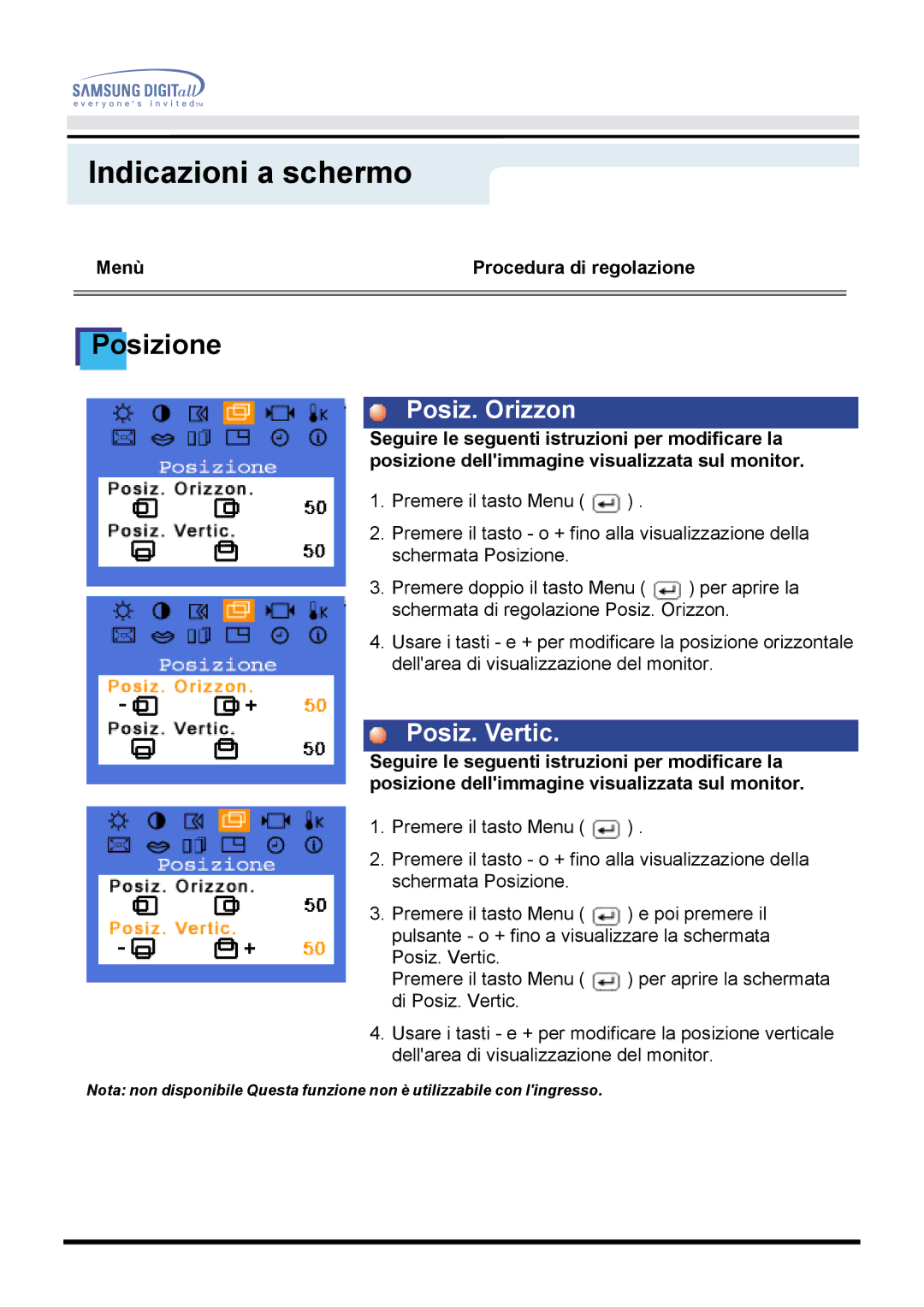 Samsung GH18PSAS/EDC manual Posiz. Orizzon, Posiz. Vertic 