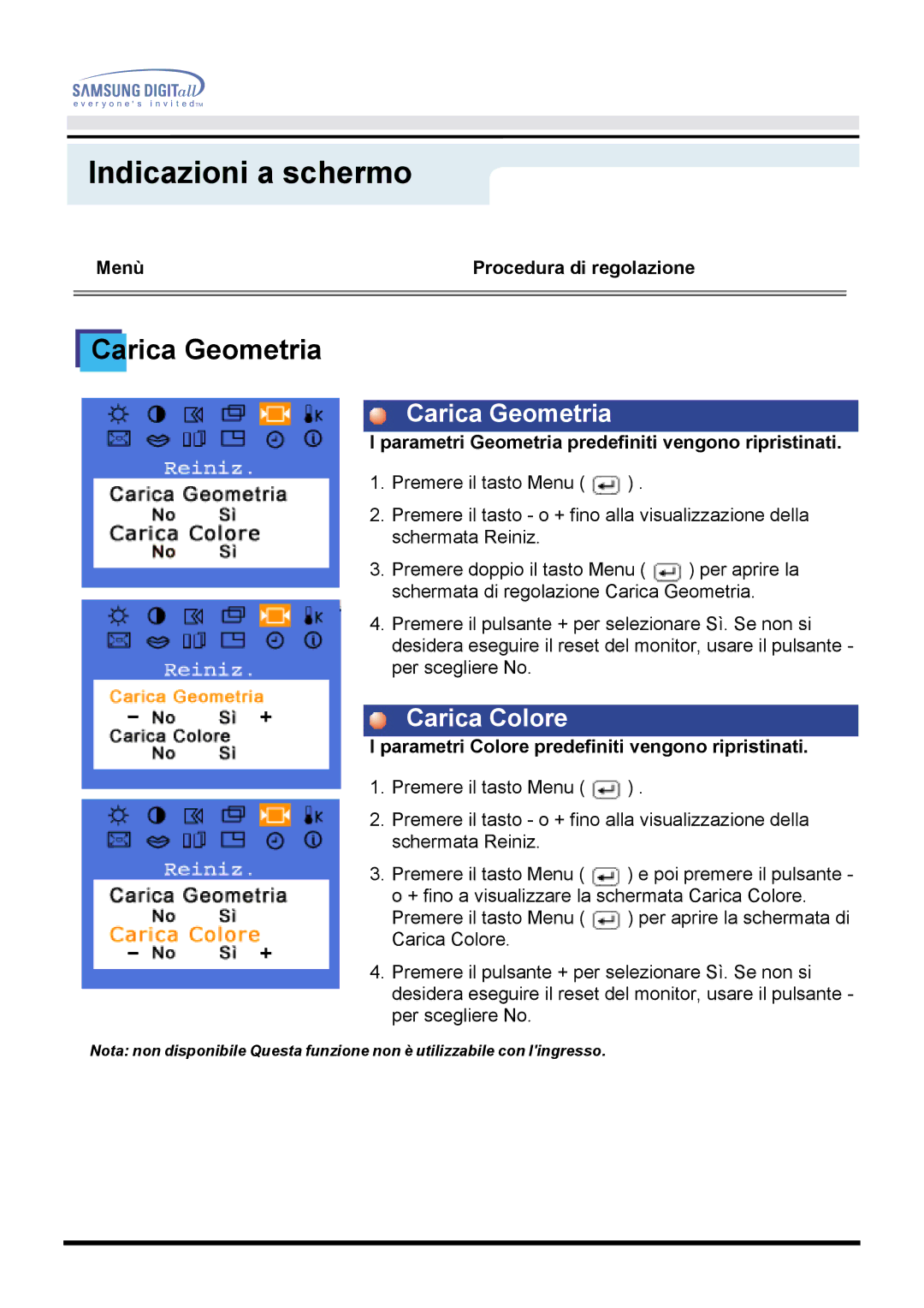 Samsung GH18PSAS/EDC manual Carica Geometria, Carica Colore 