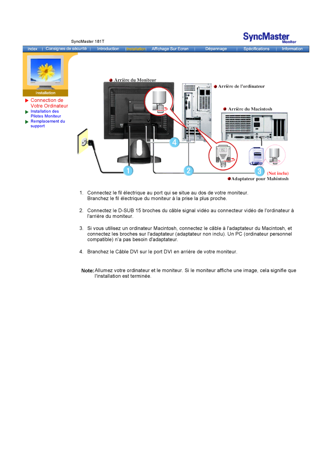 Samsung GH18PSSB/EDC, GH18PSSS/EDC, GH18PSAS/EDC manual Connection de Votre Ordinateur 