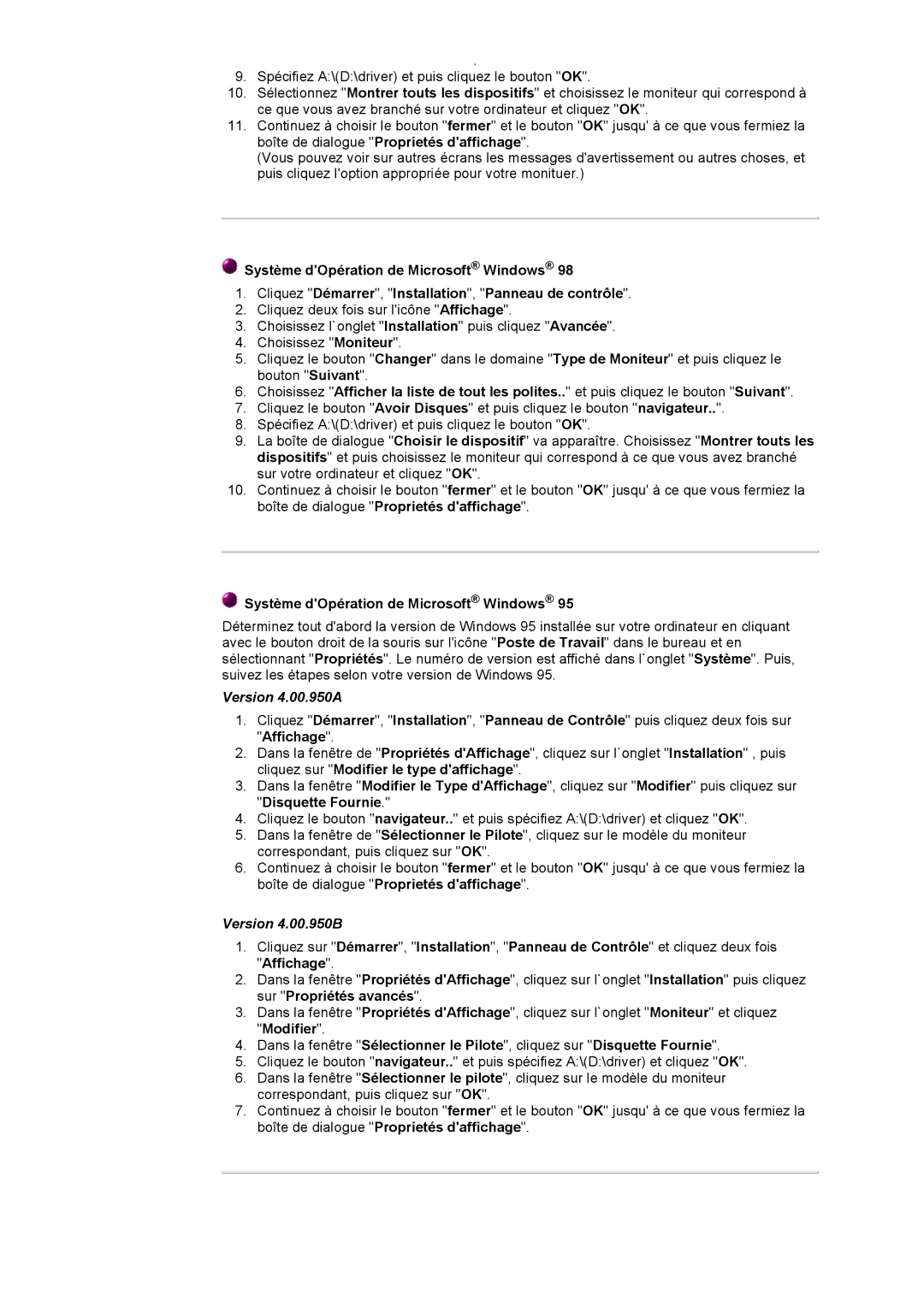 Samsung GH18PSAS/EDC, GH18PSSS/EDC, GH18PSSB/EDC manual Système dOpération de Microsoft Windows, Version 4.00.950A 