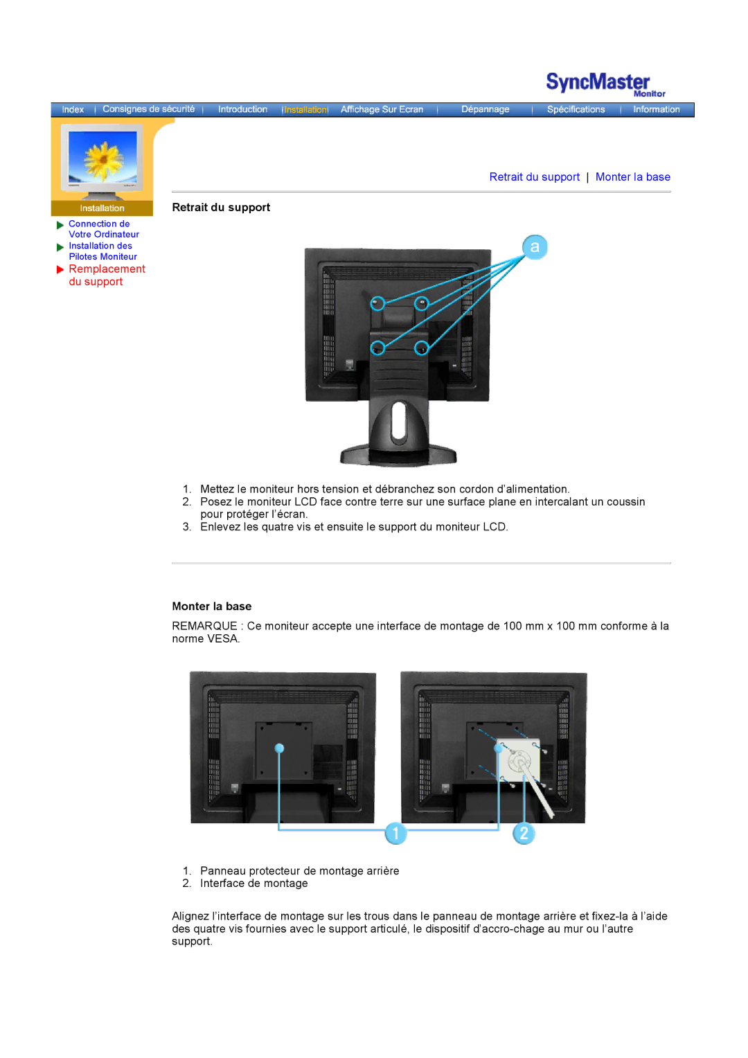 Samsung GH18PSSS/EDC, GH18PSAS/EDC, GH18PSSB/EDC manual Retrait du support, Remplacement du support, Monter la base 