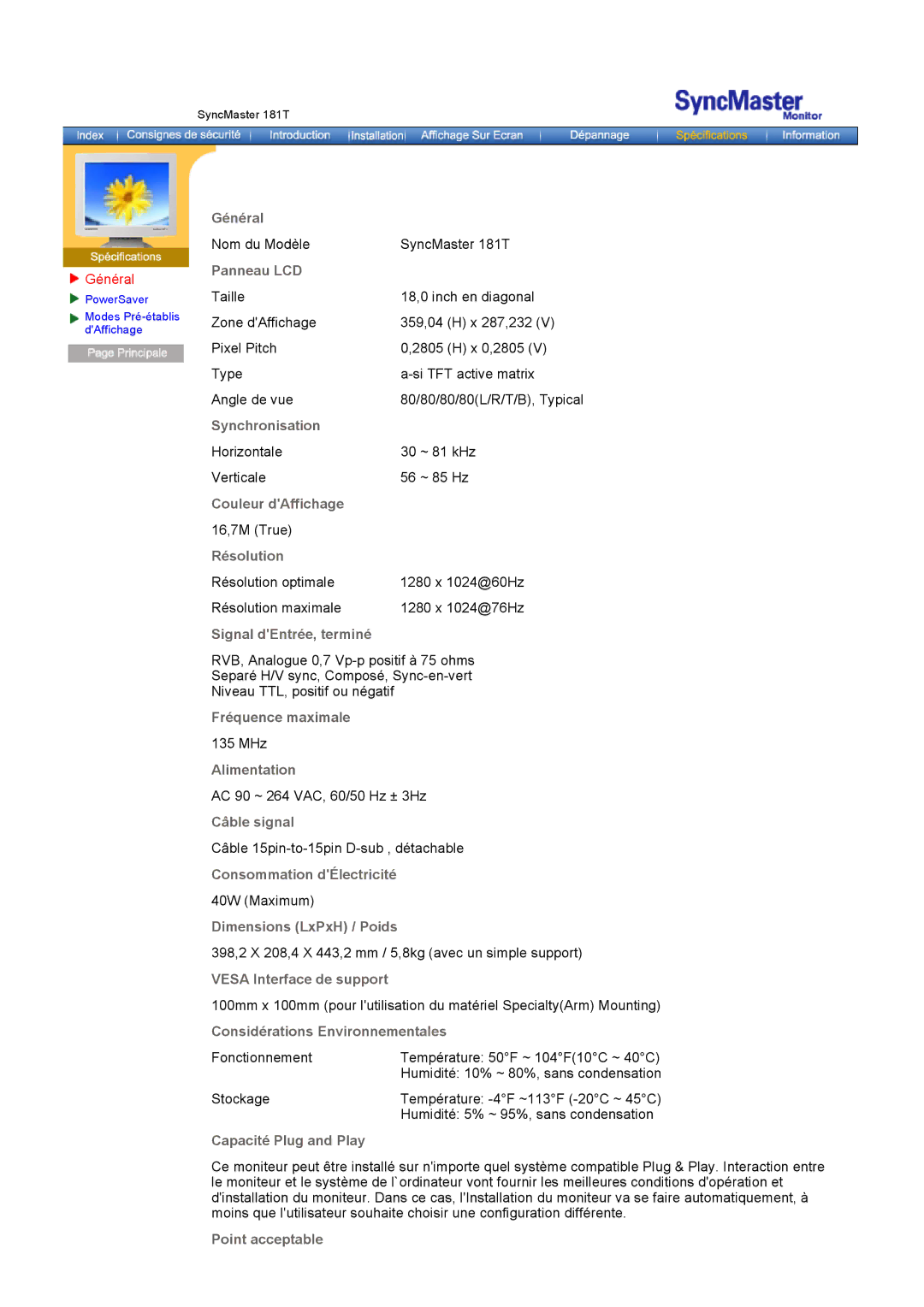 Samsung GH18PSAS/EDC, GH18PSSS/EDC, GH18PSSB/EDC manual Général, Panneau LCD 