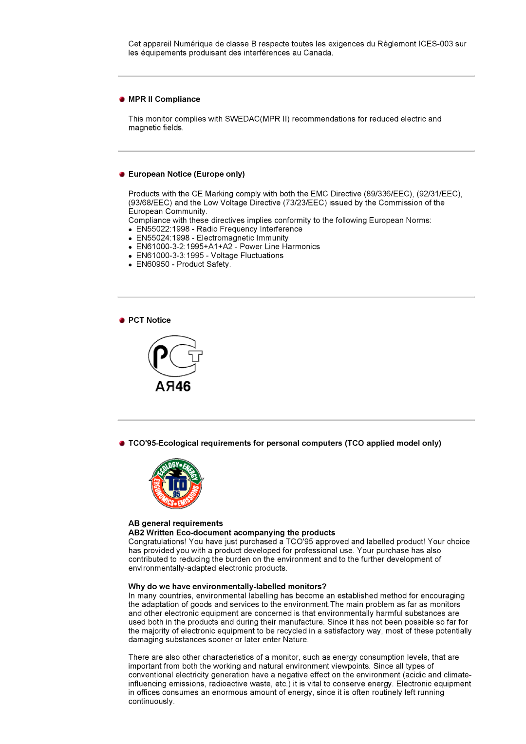 Samsung GH18PSAS/EDC MPR II Compliance, European Notice Europe only, Why do we have environmentally-labelled monitors? 