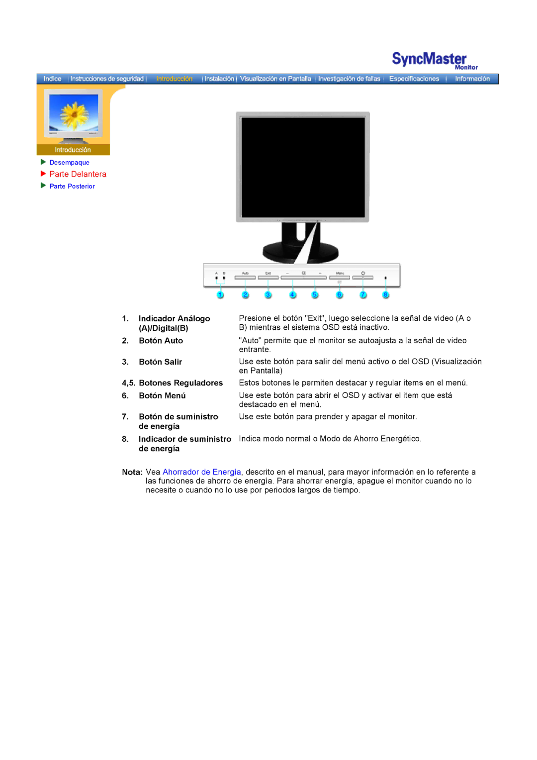 Samsung GH18PSAS/EDC, GH18PSSS/EDC manual Parte Delantera 