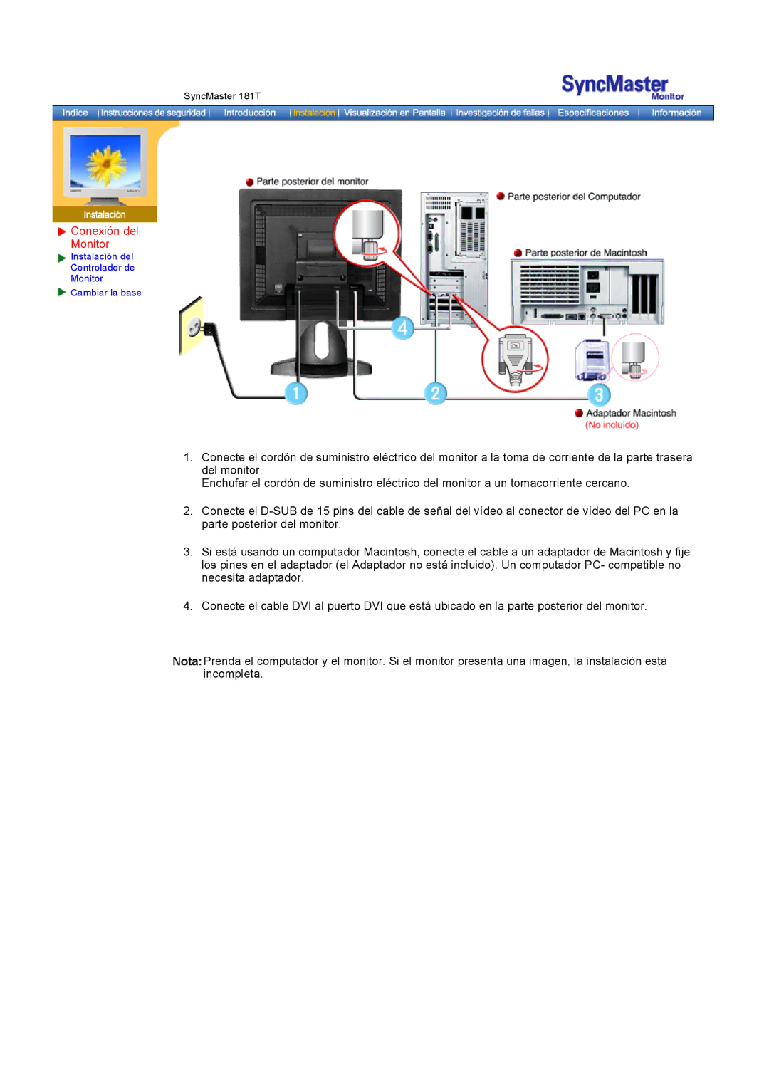 Samsung GH18PSSS/EDC, GH18PSAS/EDC manual Conexión del Monitor 