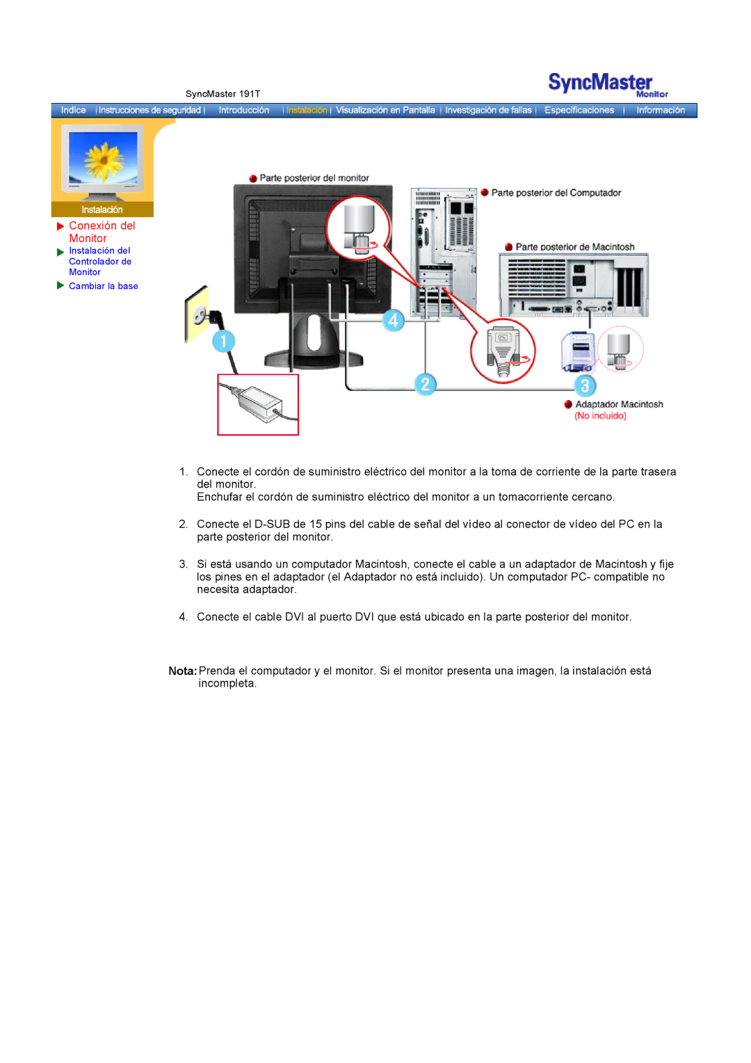 Samsung GH18PSAS/EDC, GH18PSSS/EDC manual Conexión del Monitor 