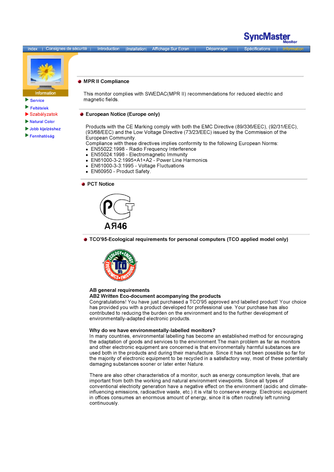 Samsung GH18PSSS/EDC MPR II Compliance, European Notice Europe only, Why do we have environmentally-labelled monitors? 