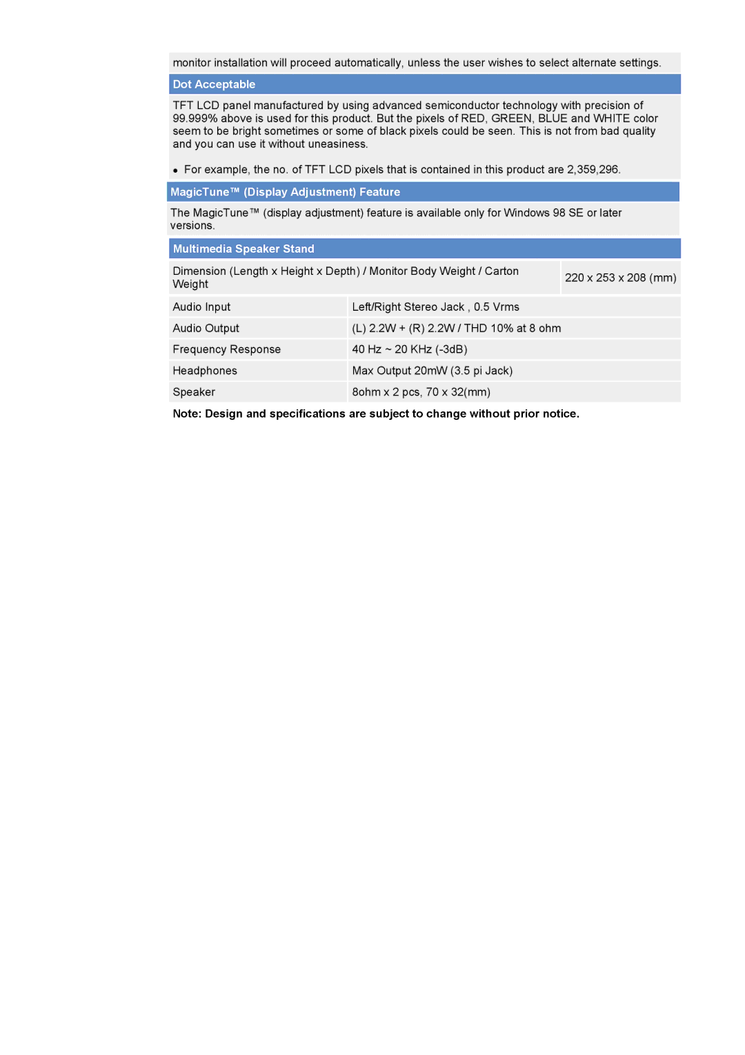 Samsung NB15ASGS/CLC, GH19ASBS, NB17ASBSY, NB15ASHN/EDC, NB17BSPSV/EDC, NB17BSPSD/EDC, NB17BSHSD/EDC, NB17BSHBV Dot Acceptable 