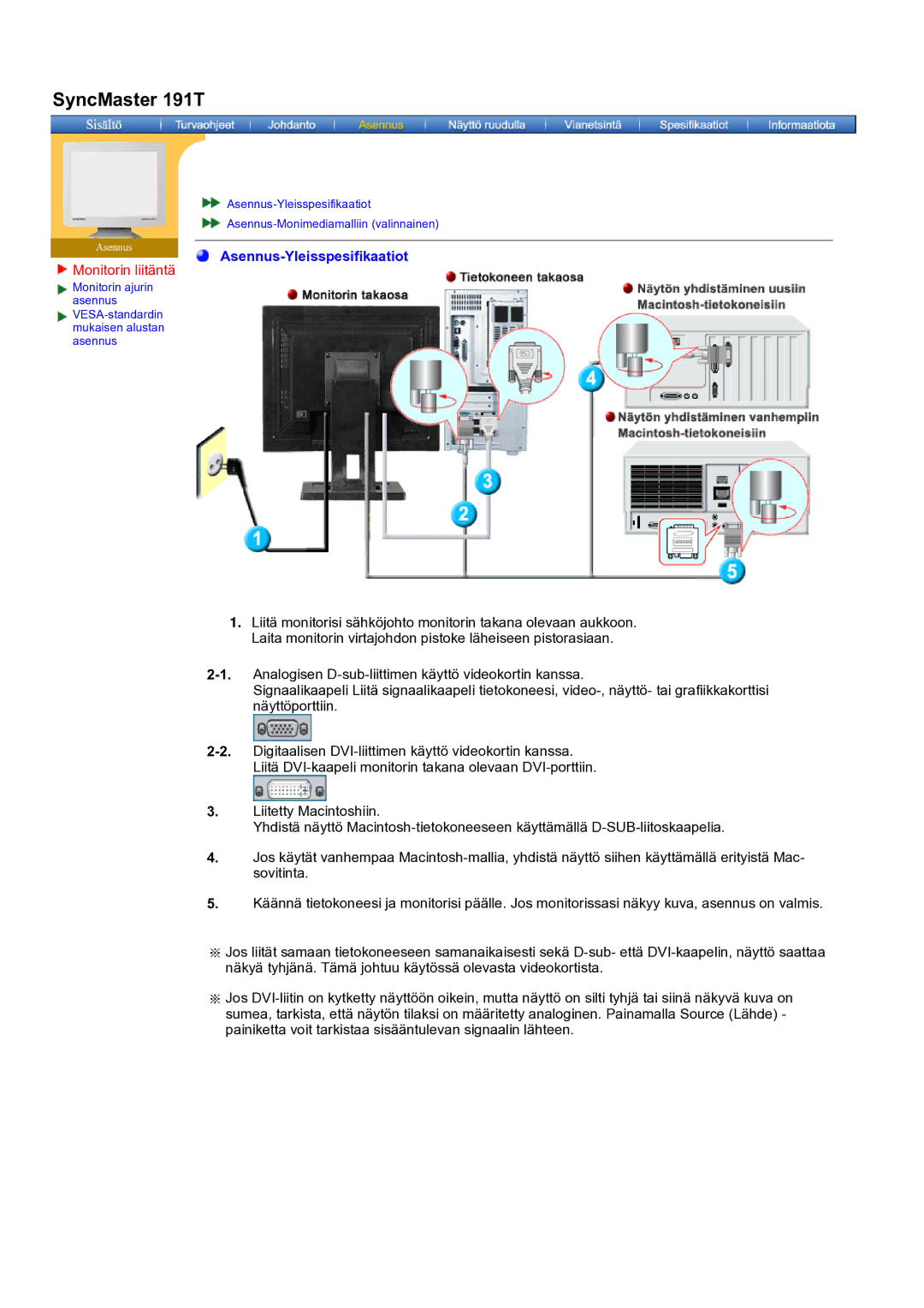 Samsung GH19AWBN/EDC manual Asennus-Yleisspesifikaatiot 