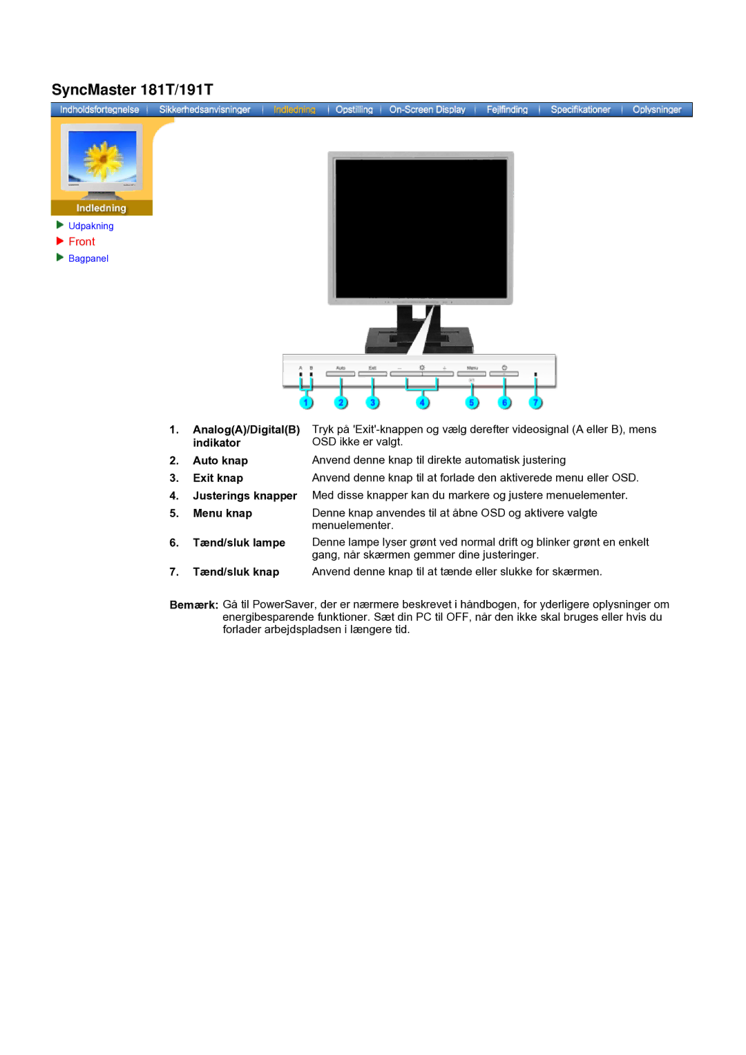 Samsung GH19AWBN/EDC manual SyncMaster 181T/191T, Front 