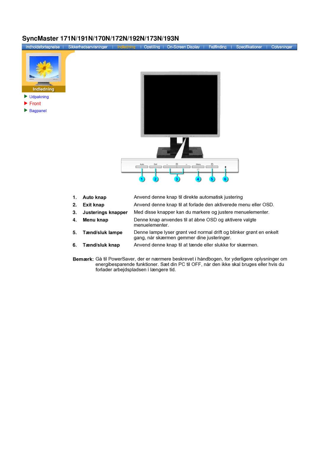 Samsung GH19AWBN/EDC manual SyncMaster 171N/191N/170N/172N/192N/173N/193N, Gang, når skærmen gemmer dine justeringer 