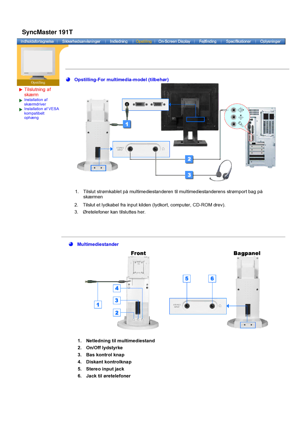 Samsung GH19AWBN/EDC manual Opstilling-For multimedia-model tilbehør 