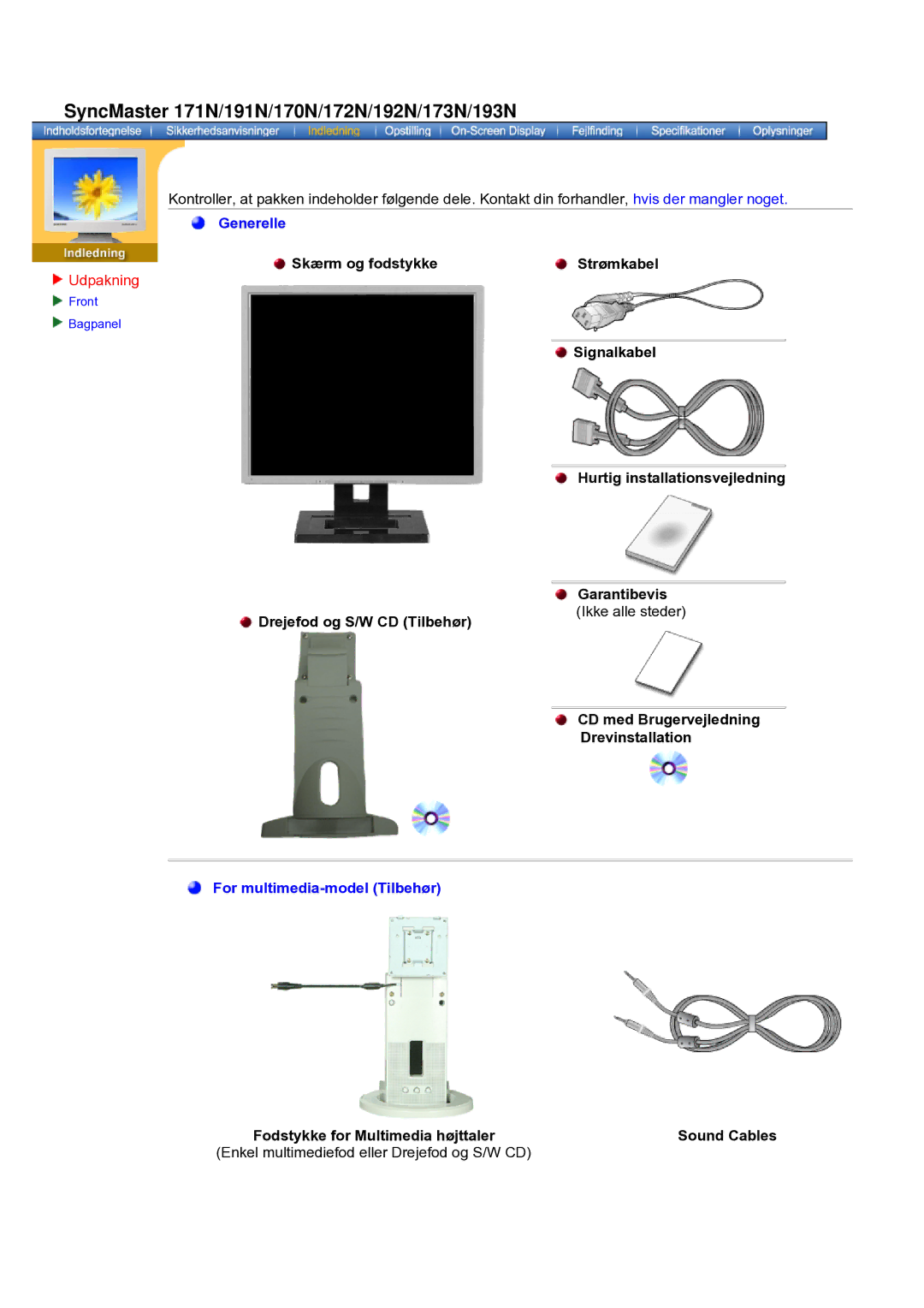 Samsung GH19AWBN/EDC manual SyncMaster 171N/191N/170N/172N/192N/173N/193N, Udpakning 