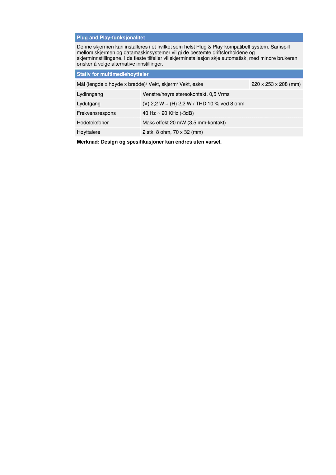 Samsung GH19AWBN/EDC manual Plug and Play-funksjonalitet 