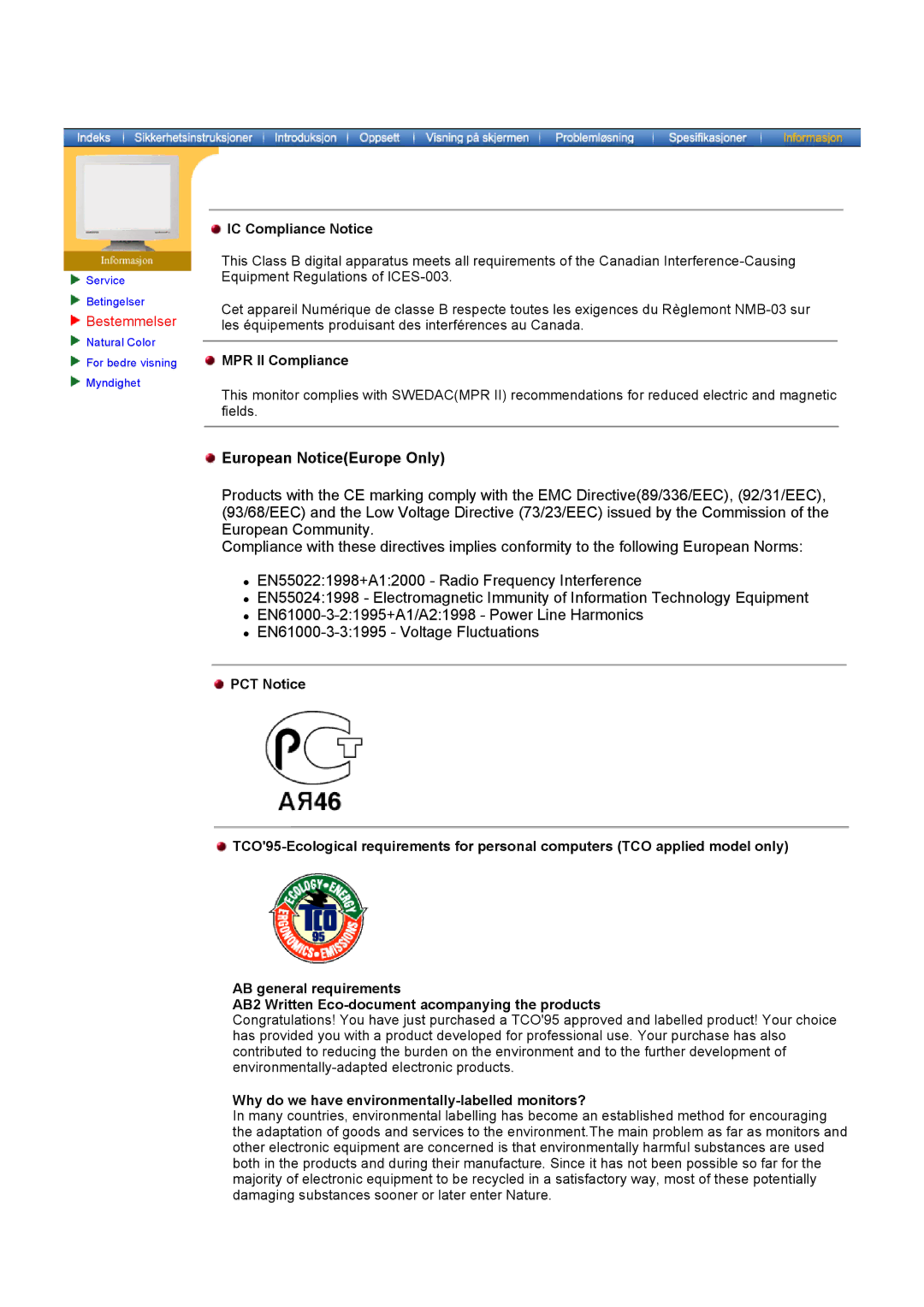 Samsung GH19AWBN/EDC manual IC Compliance Notice, MPR II Compliance, Why do we have environmentally-labelled monitors? 