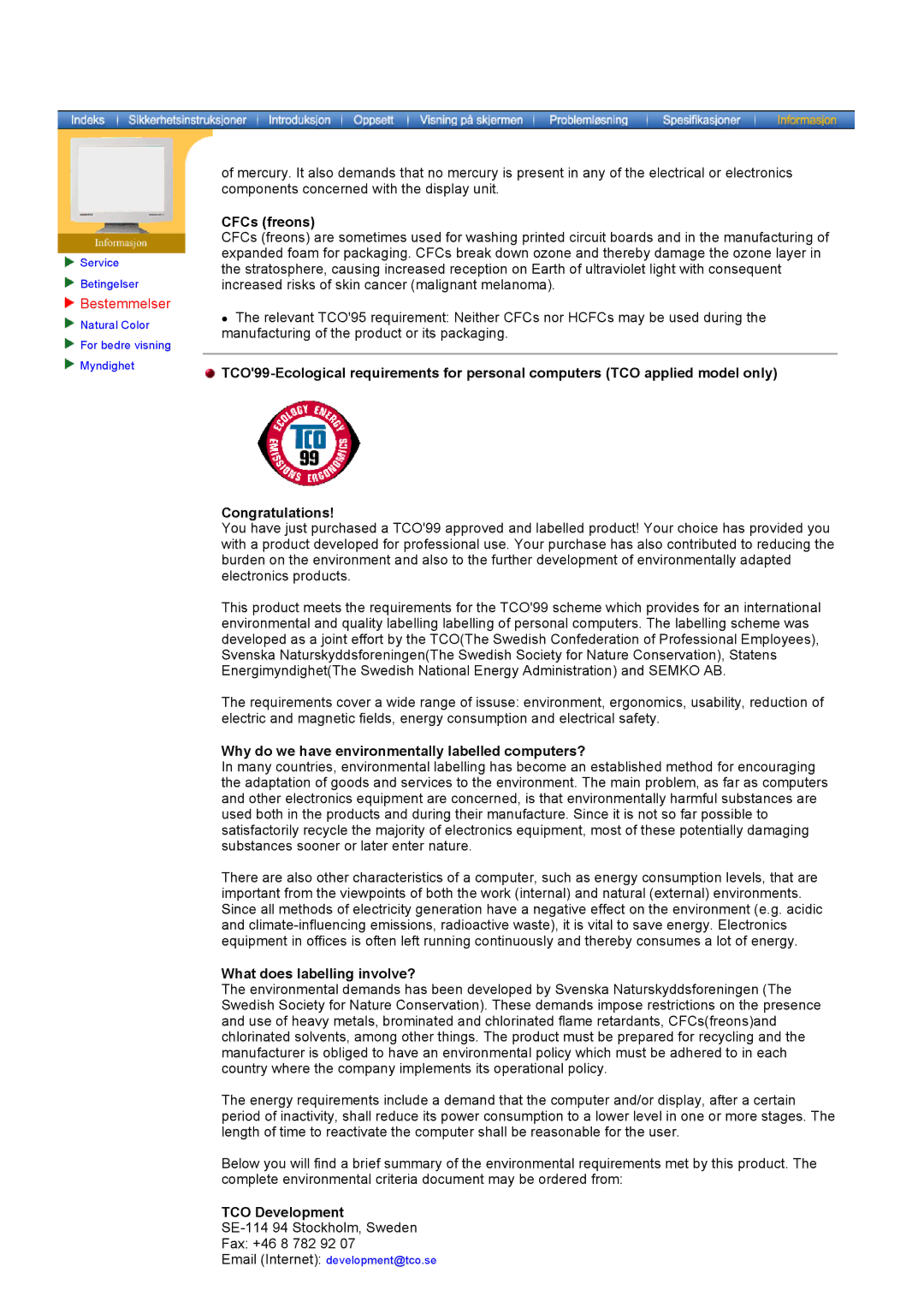 Samsung GH19AWBN/EDC manual CFCs freons, Why do we have environmentally labelled computers?, TCO Development 