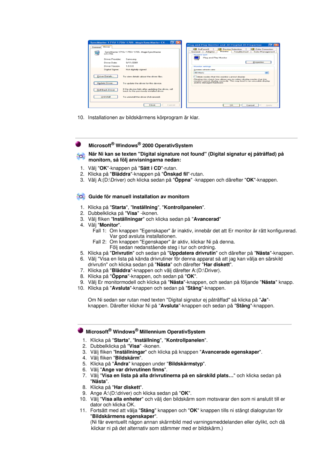 Samsung GH19AWBN/EDC manual Installationen av bildskärmens körprogram är klar 