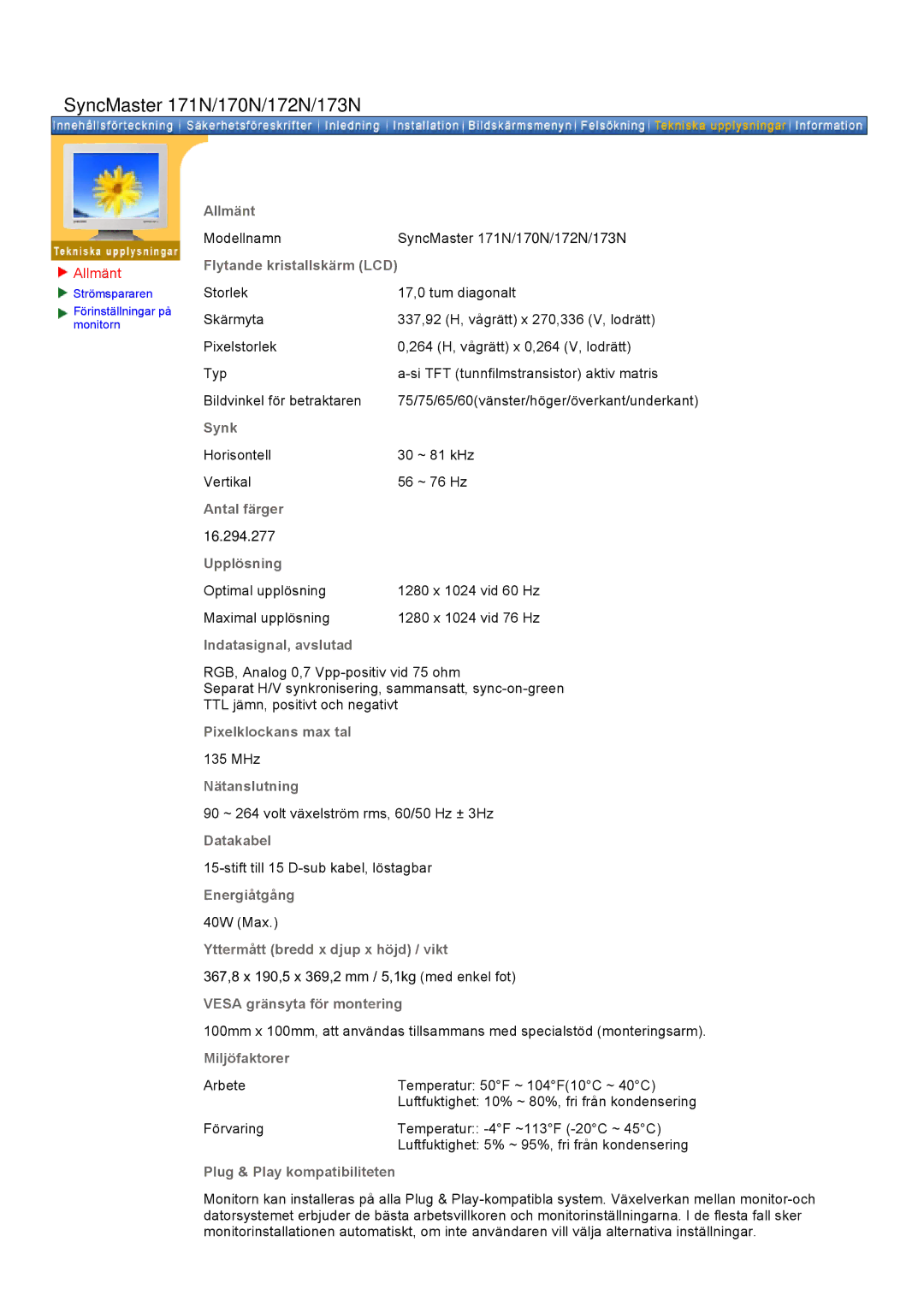 Samsung GH19AWBN/EDC manual SyncMaster 171N/170N/172N/173N 