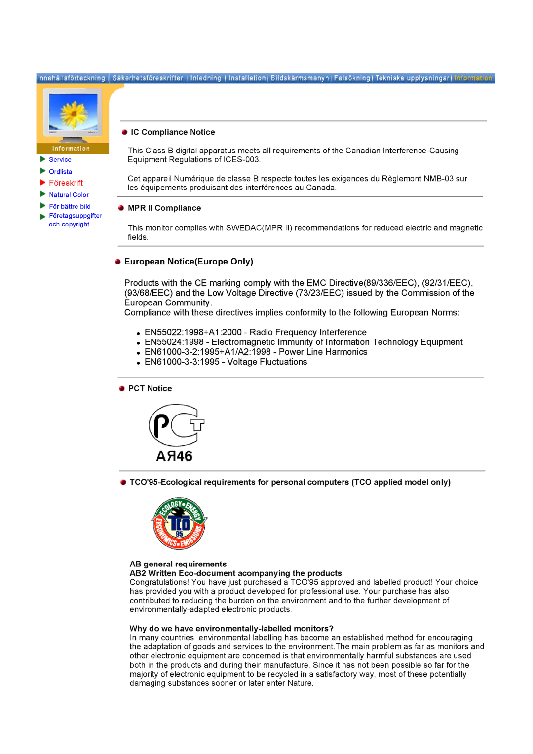 Samsung GH19AWBN/EDC manual IC Compliance Notice, MPR II Compliance, Why do we have environmentally-labelled monitors? 