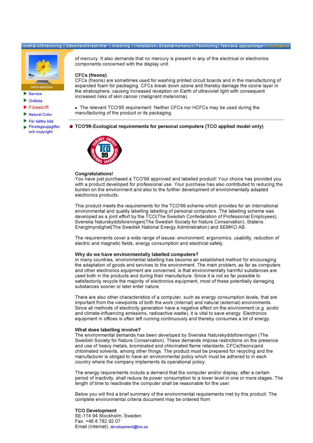 Samsung GH19AWBN/EDC manual CFCs freons, Why do we have environmentally labelled computers?, TCO Development 