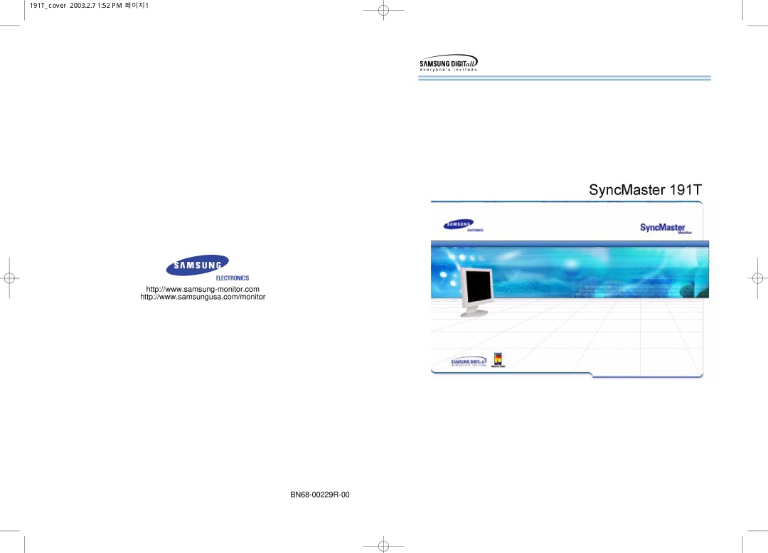 Samsung GH19BSAS/VNT, GH19BSASV/VNT manual SyncMaster 191T 