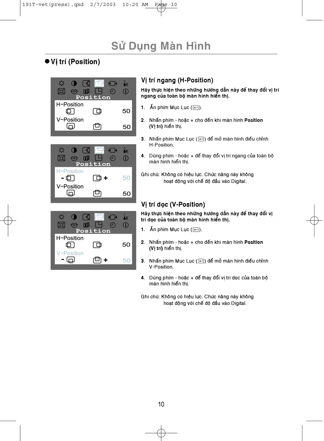 Samsung GH19BSAS/VNT, GH19BSASV/VNT manual Vò trí Position, Vò trí ngang H-Position, Vò trí doïc V-Position 