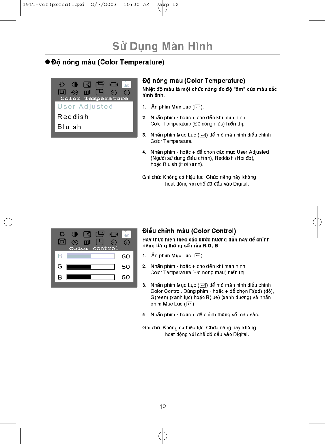 Samsung GH19BSAS/VNT, GH19BSASV/VNT manual Color Temperature, Chænh Color Control, Theo Chænh 