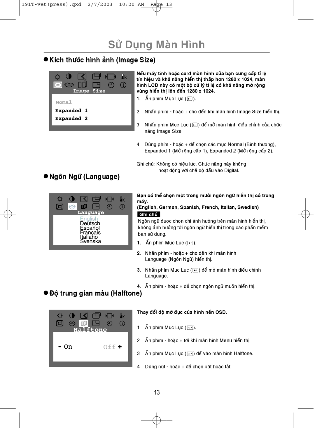 Samsung GH19BSASV/VNT, GH19BSAS/VNT manual Kích Hình Image Size, Language, Trung gian 