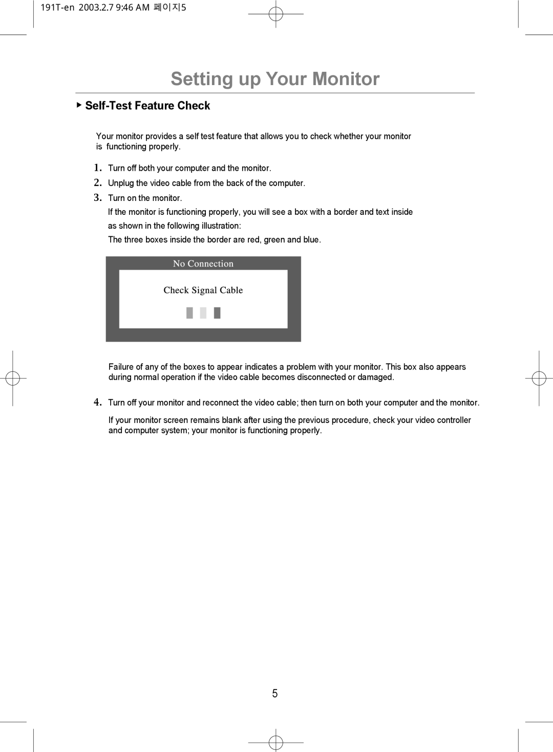 Samsung GH19BSASV/VNT, GH19BSAS/VNT manual Self-Test Feature Check 