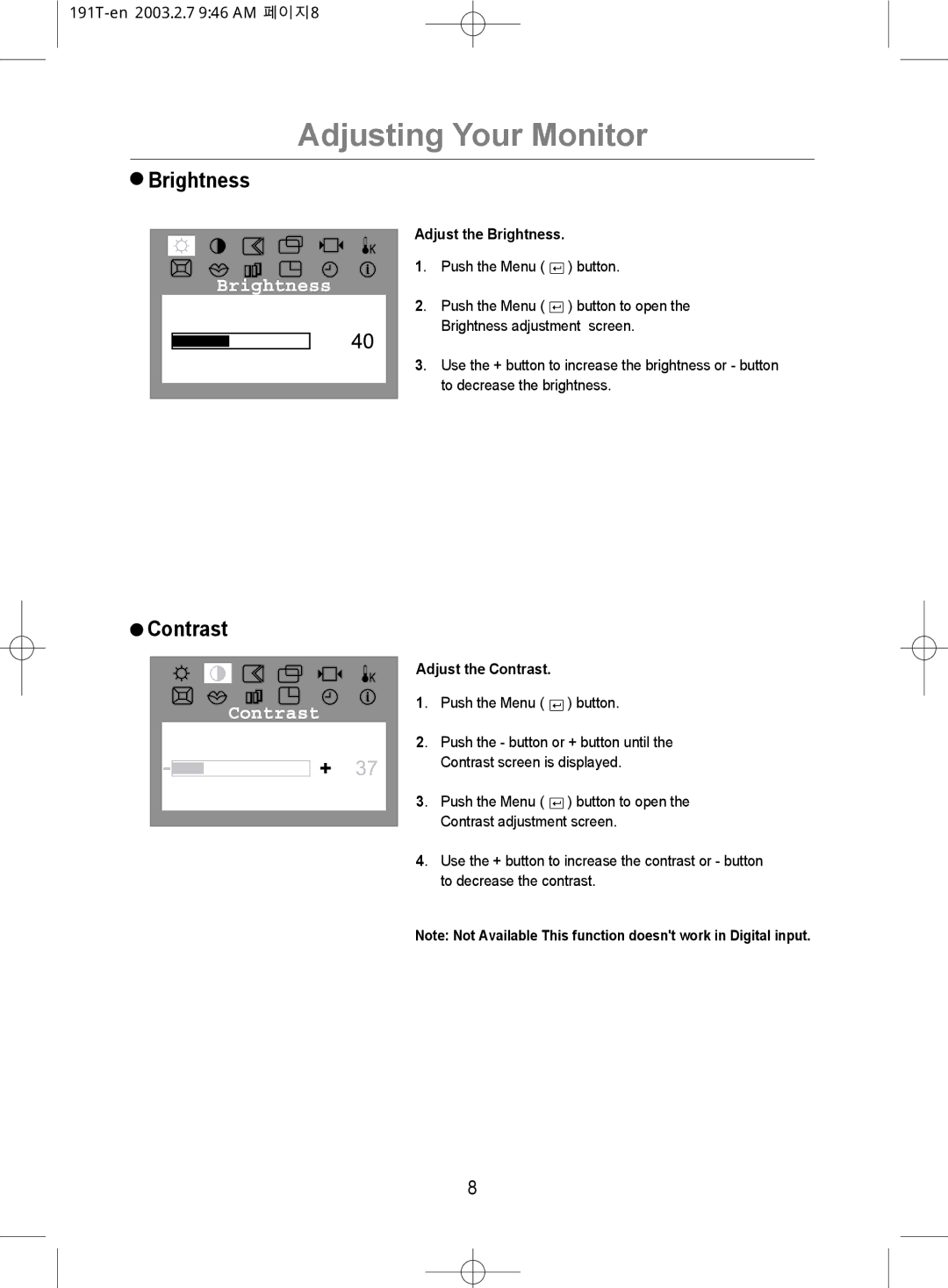 Samsung GH19BSAS/VNT, GH19BSASV/VNT manual Brightness, Contrast 