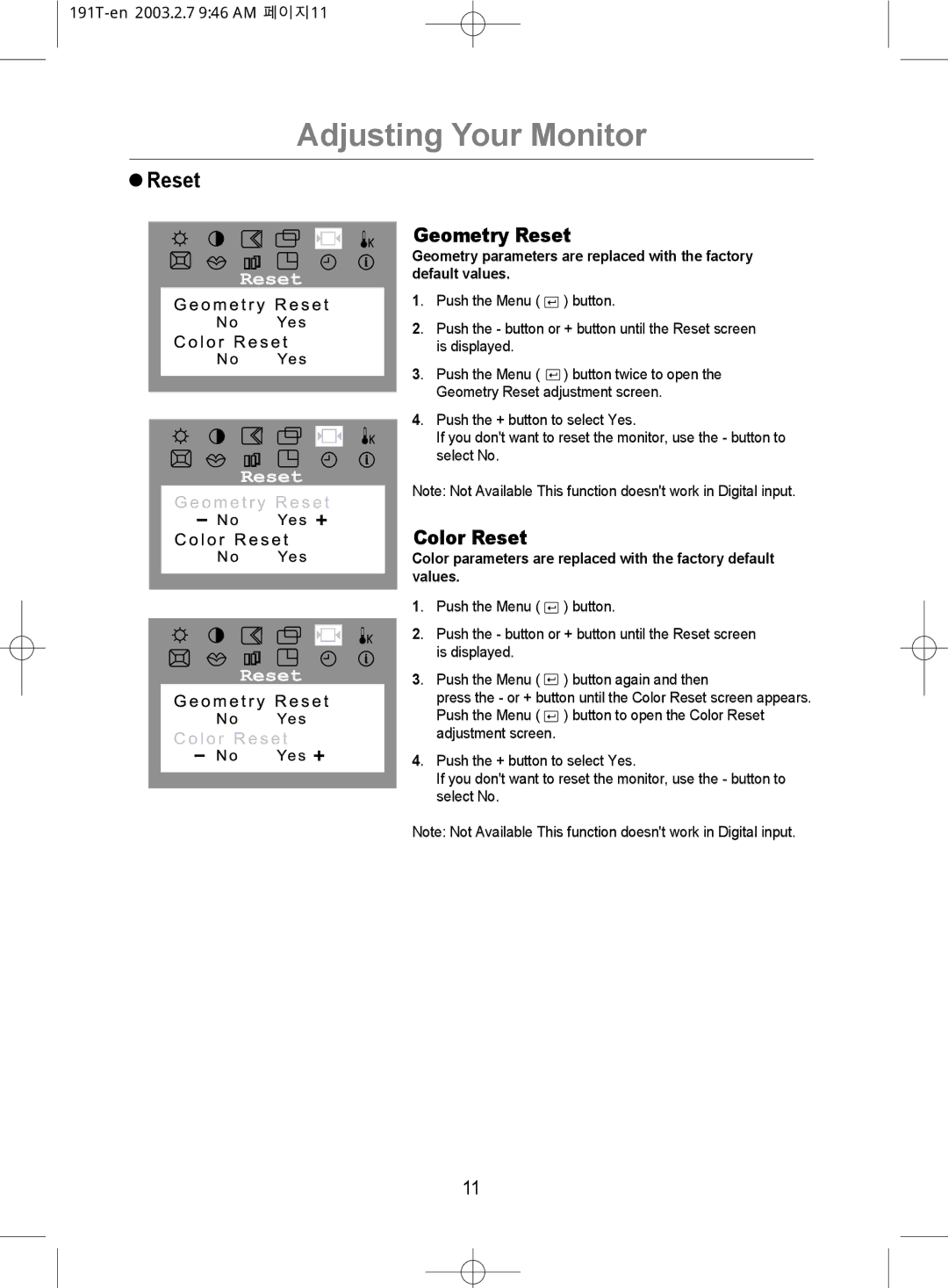 Samsung GH19BSASV/VNT, GH19BSAS/VNT manual Color Reset 