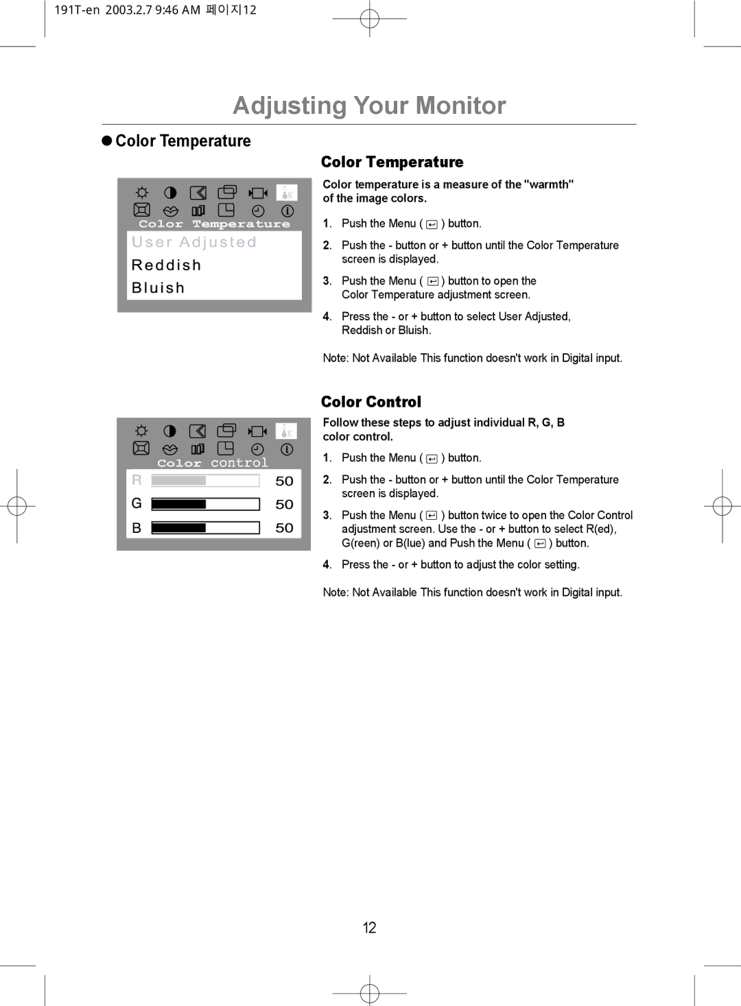 Samsung GH19BSAS/VNT, GH19BSASV/VNT manual Color Temperature, Color Control 