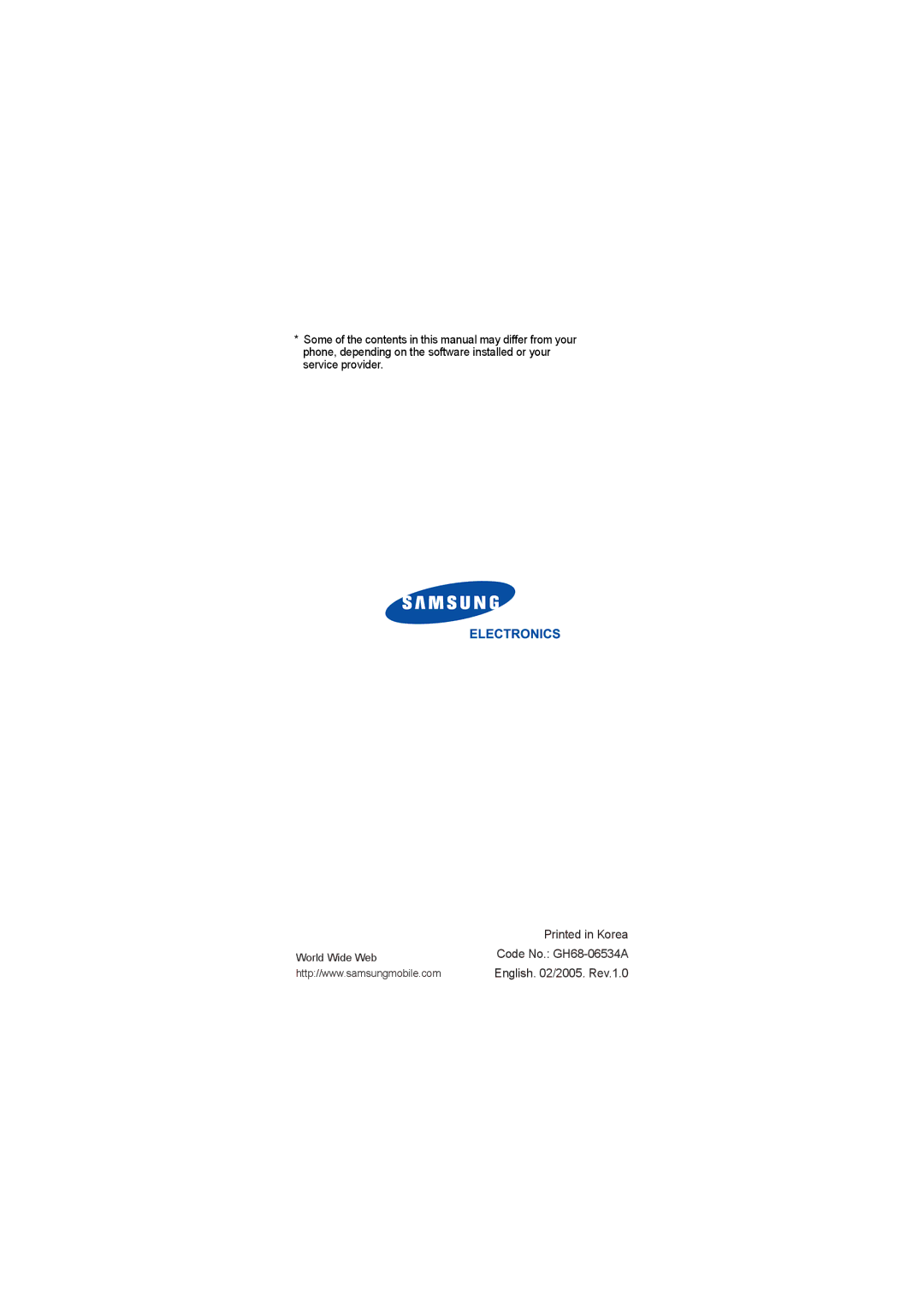 Samsung manual World Wide Web Code No. GH68-06534A English /2005. Rev.1.0 