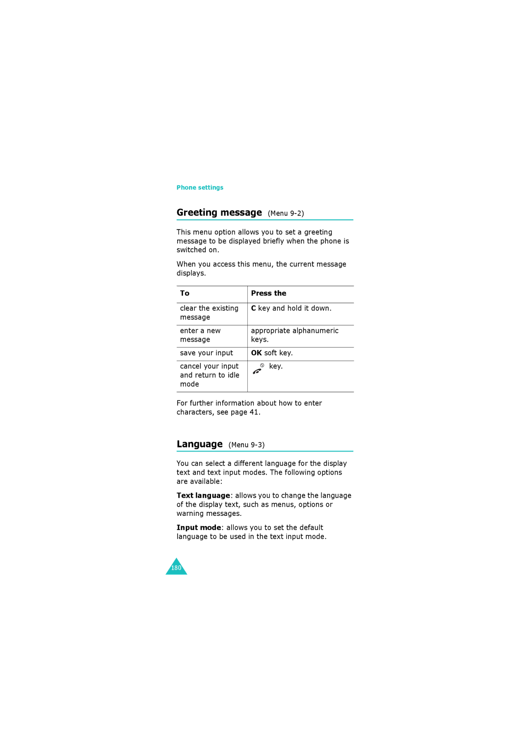 Samsung GH68-06534A manual Greeting message Menu, Press 