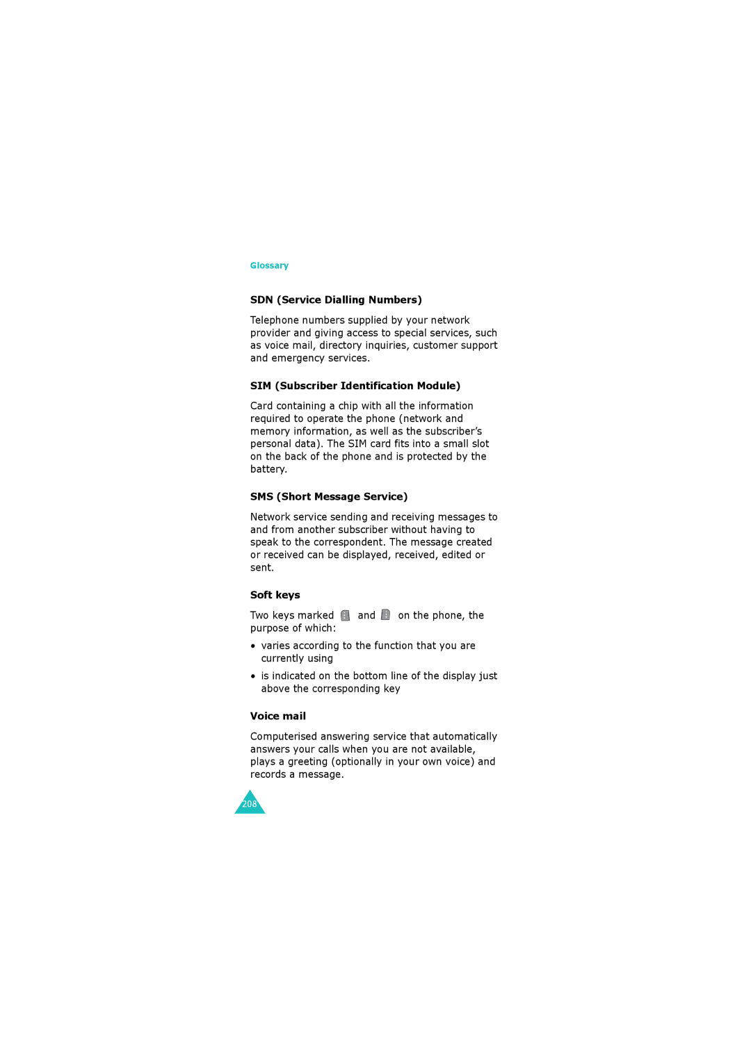 Samsung GH68-06534A manual SDN Service Dialling Numbers, SIM Subscriber Identification Module, SMS Short Message Service 