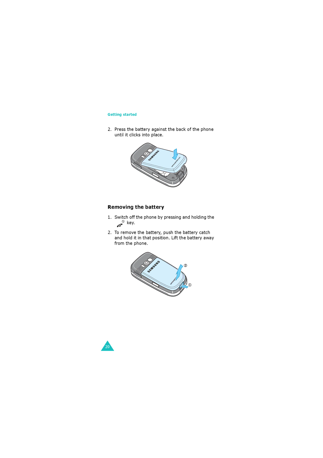 Samsung GH68-06534A manual Removing the battery 