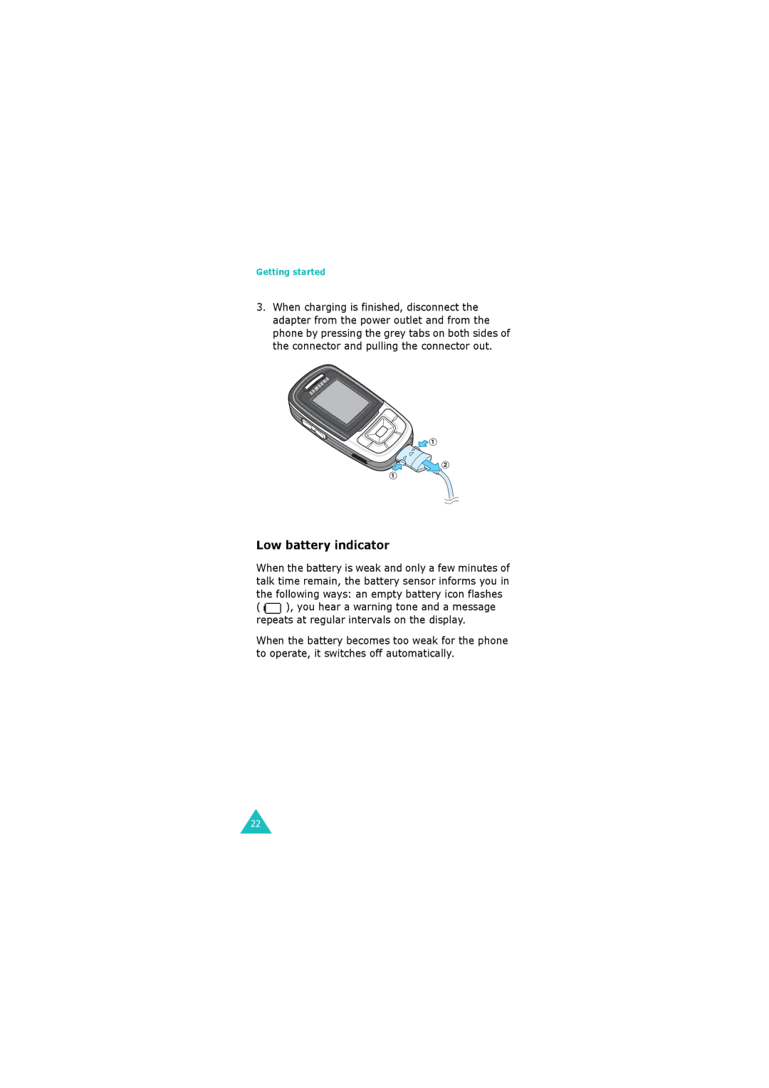 Samsung GH68-06534A manual Low battery indicator 