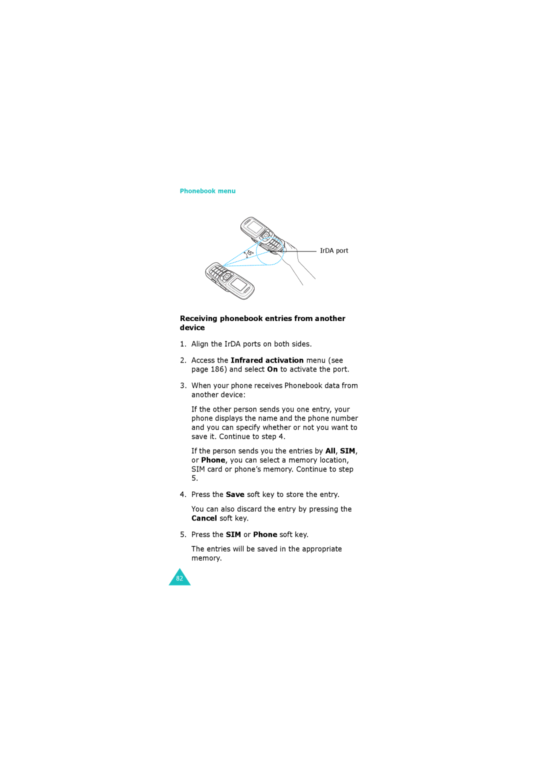 Samsung GH68-06534A manual Receiving phonebook entries from another device 