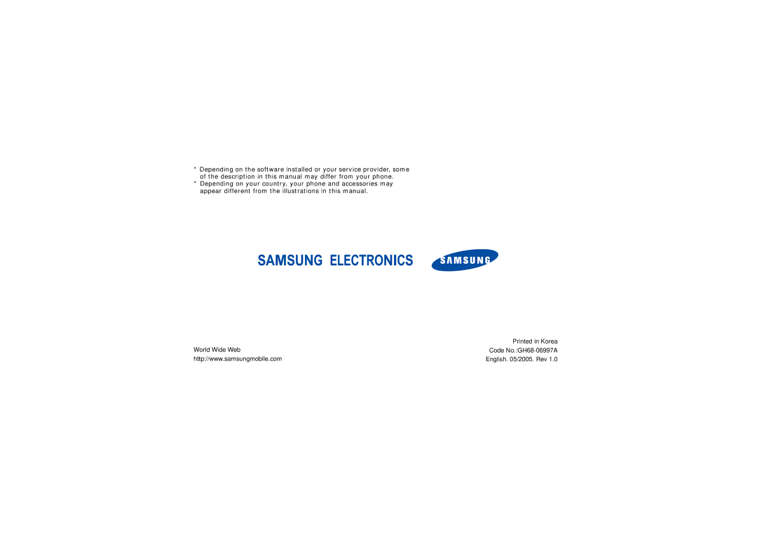 Samsung manual World Wide Web Code No.GH68-06997A English /2005. Rev 