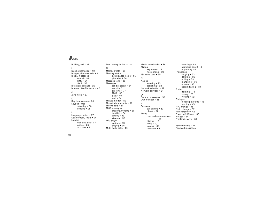 Samsung GH68-06997A manual Index 