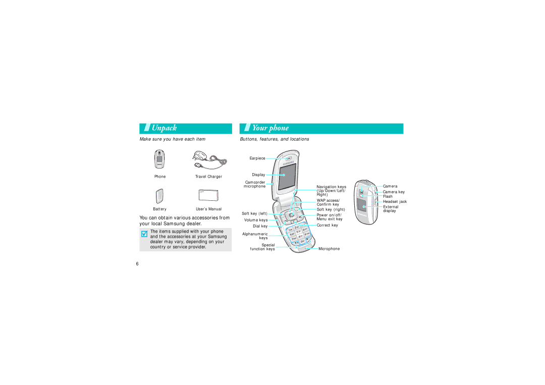 Samsung GH68-06997A manual Unpack, Your phone 