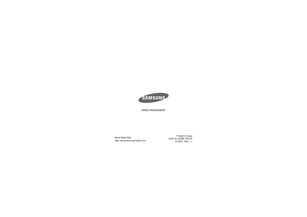 Samsung manual World Wide Web Code No.GH68-12074A 01/2007. Rev 