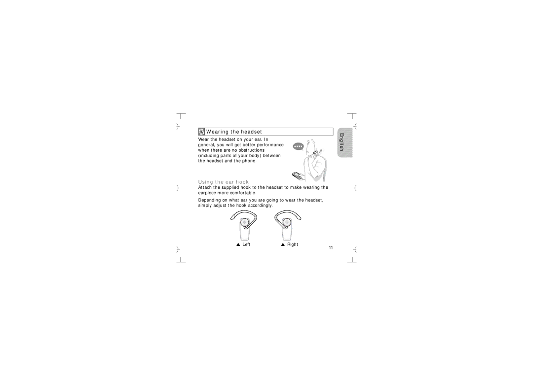 Samsung GH68-12074A manual Wearing the headset, Using the ear hook 