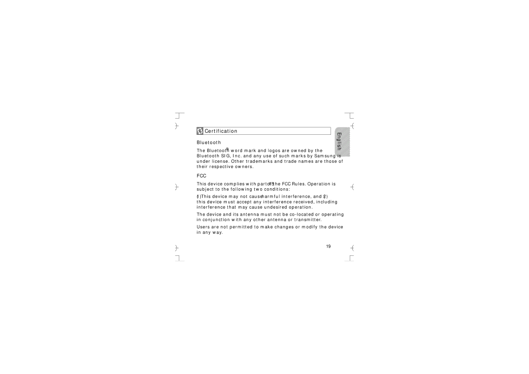 Samsung GH68-12074A manual Certification Bluetooth, Fcc 