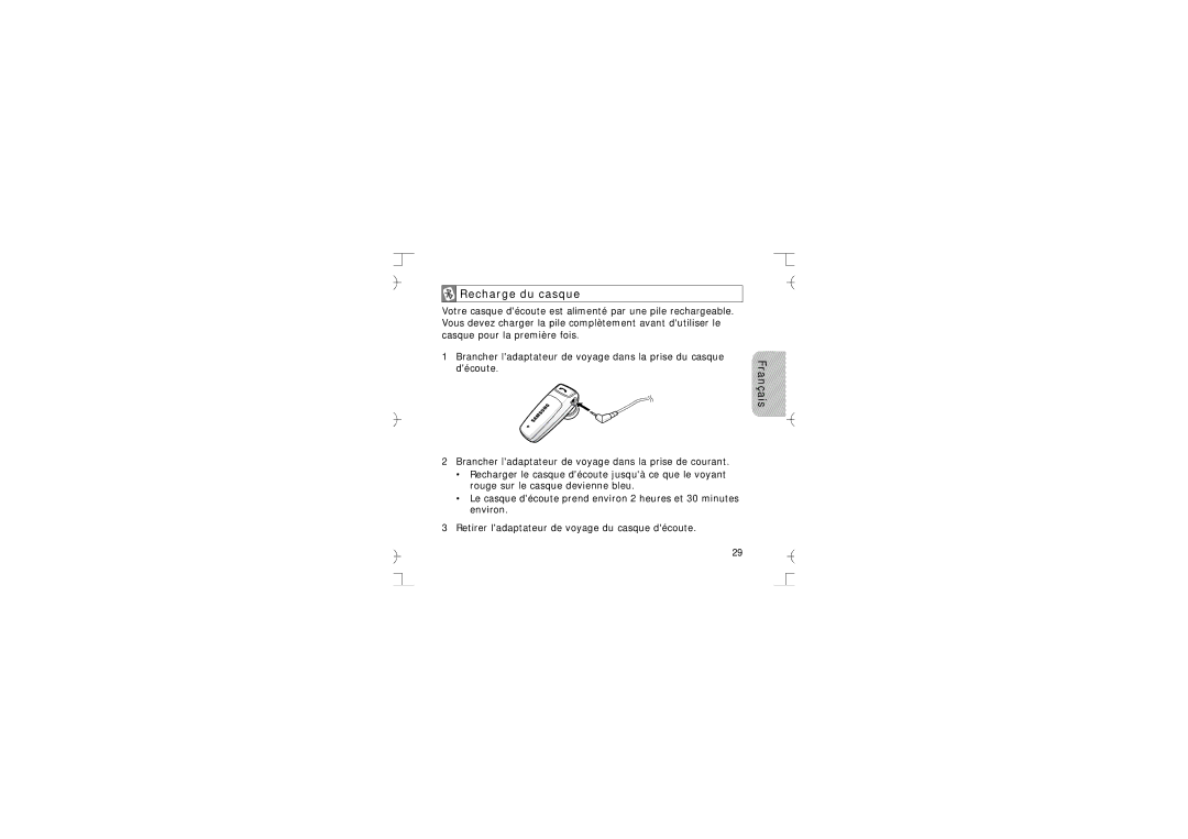 Samsung GH68-12074A manual Recharge du casque 