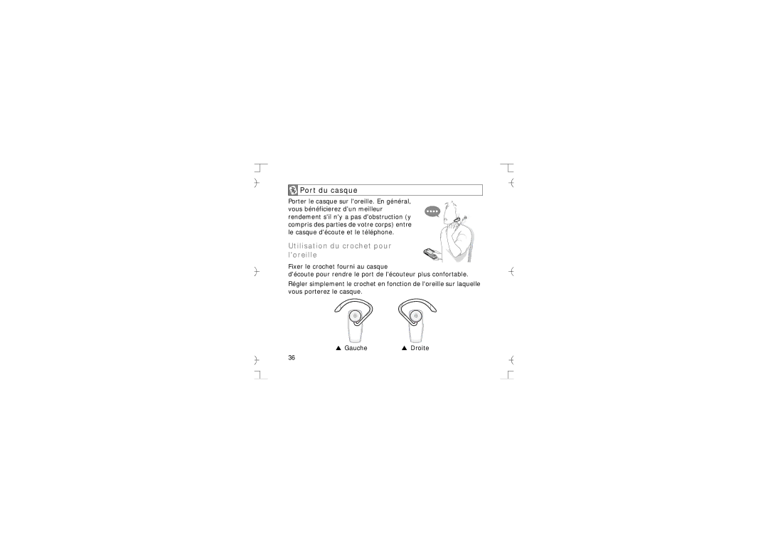 Samsung GH68-12074A manual Port du casque, Utilisation du crochet pour loreille 