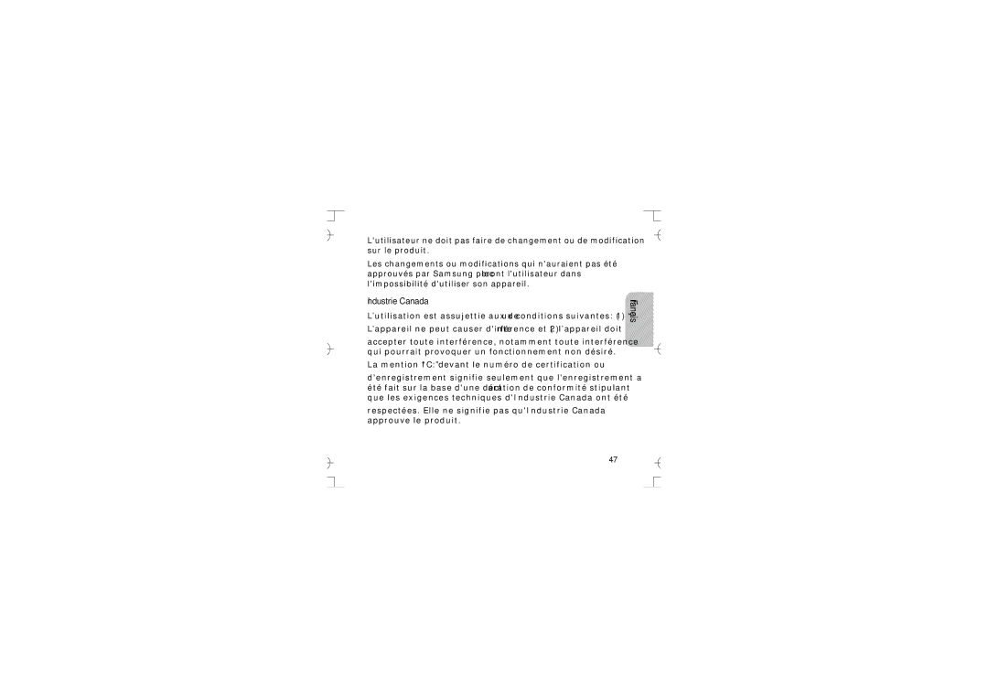 Samsung GH68-12074A manual Industrie Canada, La mention IC devant le numéro de certification ou 